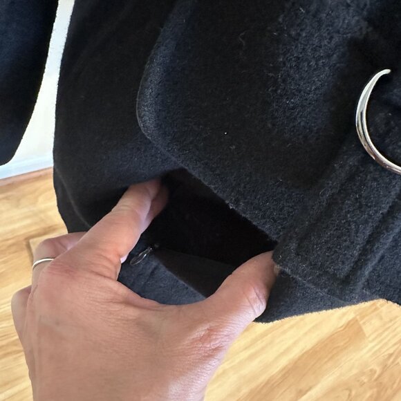 Fleet Street Womens Hooded Black Zip Up Coat Wool Blend Medium Jacket - Picture 10 of 16